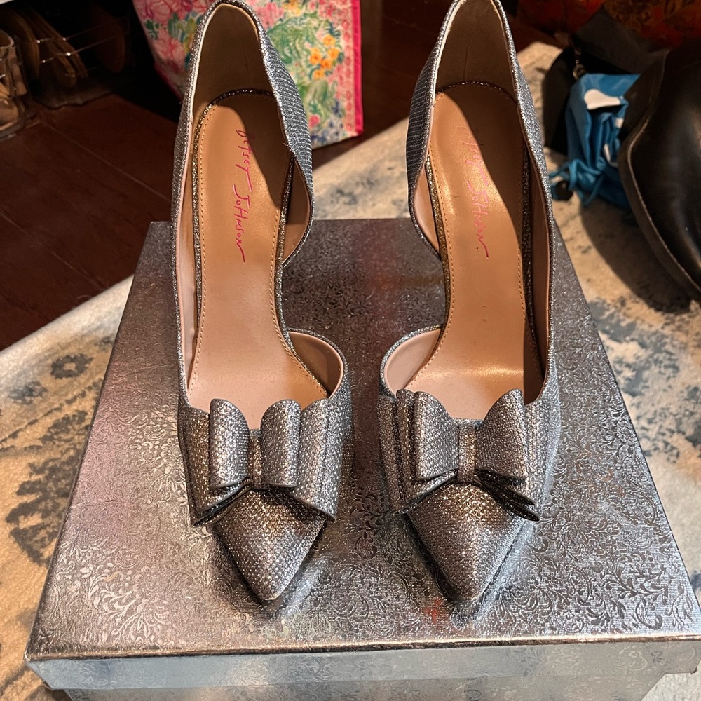 Betsey Johnson Glittering Silver Bow Heels